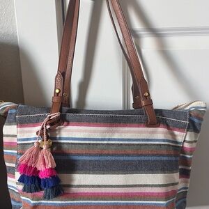 Fossil Striped Tote Bag with Tassels